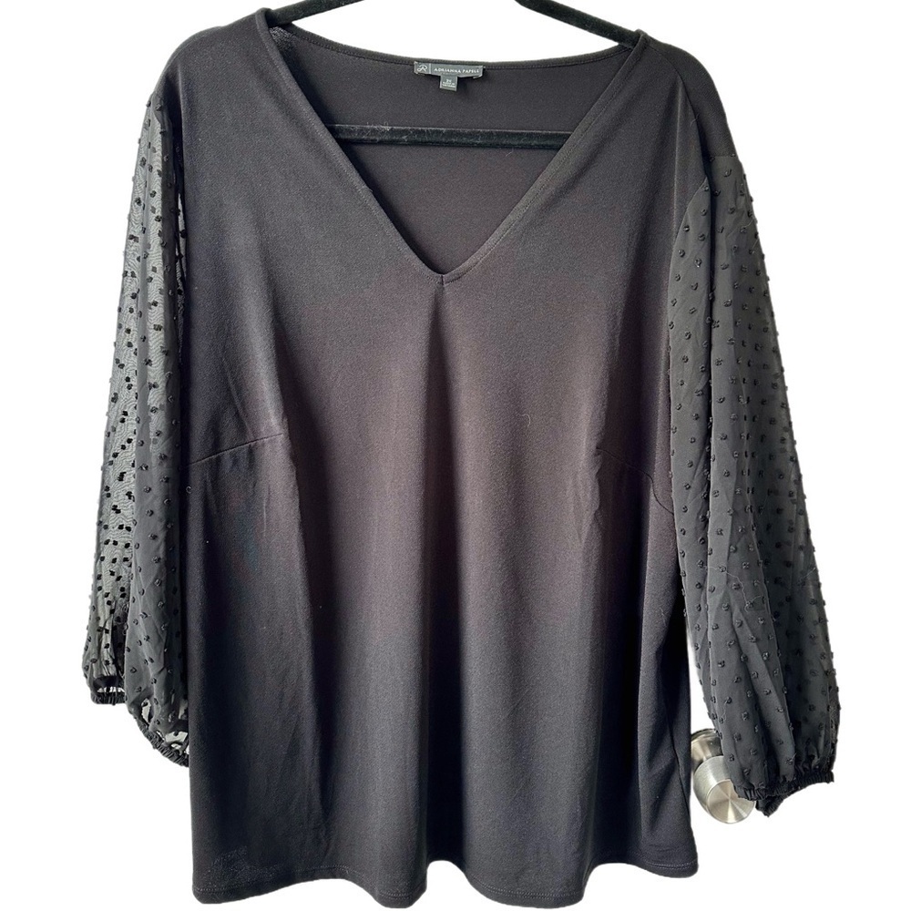 Adrianna Papell Black Relaxed 3/4 Sleeve Blouse - Picture 1 of 7